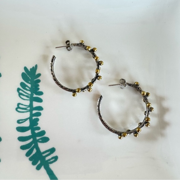 Silver Hoop Earrings with Gold Ball Details - Picture 2 of 3